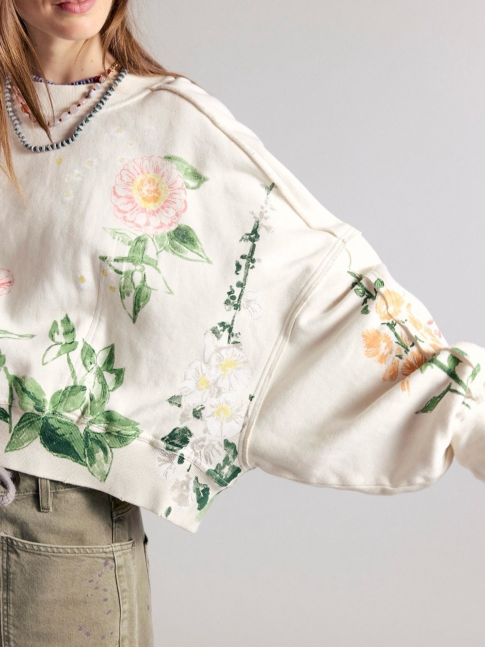 FREE PEOPLE GALA SWEATSHIRT in Floral Combo NWT Size L - Picture 2 of 7
